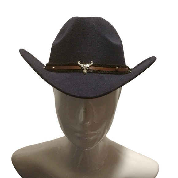Women’s Navy Cowboy Hat with Brown accent - Picture 5 of 6